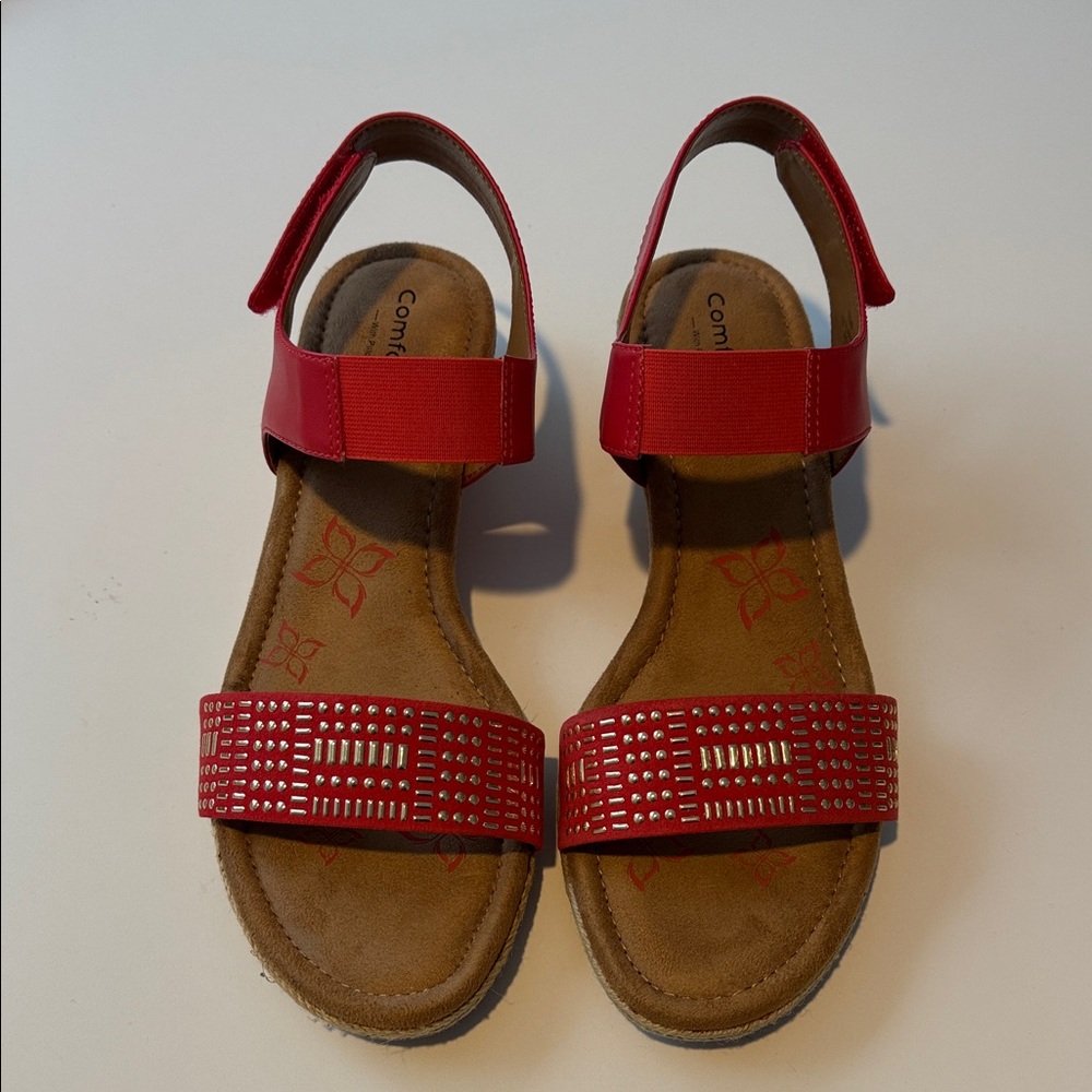 Comfortiva Red Sandals with Studded Straps